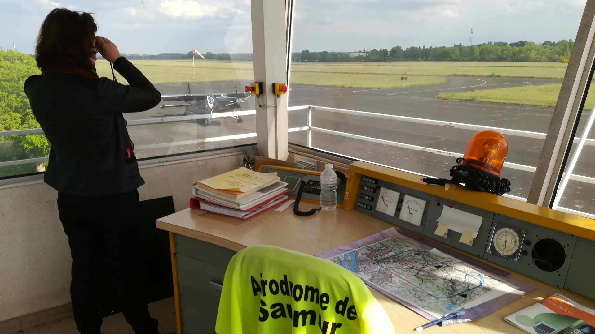View over tarmac and runway from control tower Saumur LFOD